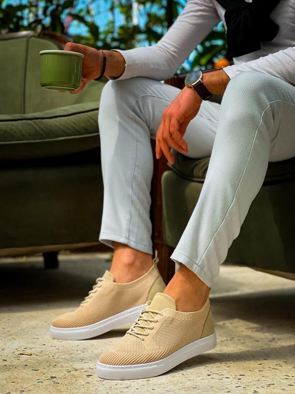 KB-101 Kuback Bej Triko Bağcıklı Günlük Erkek Ayakkabı - Image 1