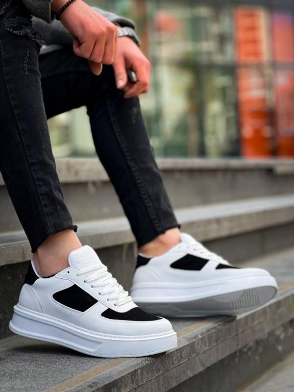 KB-X8 Kuback Beyaz Siyah Cilt Yüksek Taban Günlük Spor Ayakkabı - Image 1