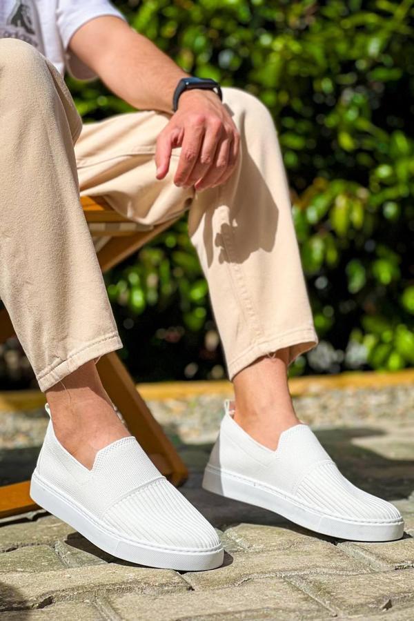 KB-114  Kuback Beyaz Triko Yüksek Taban Bağcıksız Günlük Erkek Ayakkabı - Image 1