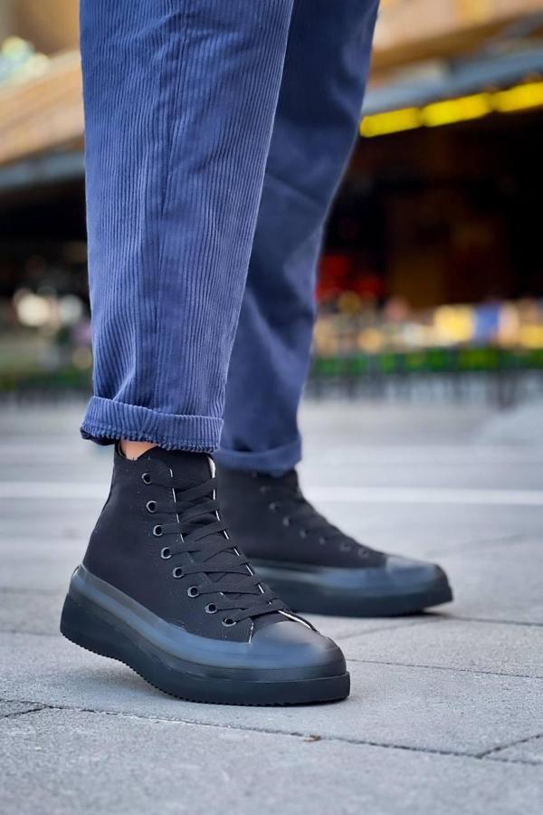 KB-CX-3 Kuback Uzun Siyah Keten Siyah Yüksek Taban Spor Ayakkabı - Image 1