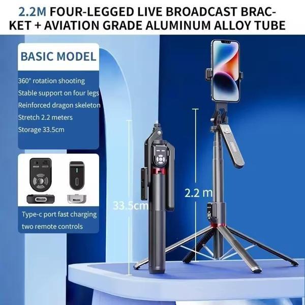 Bluetooth Uzaktan Kumandalı 2.2M Uzatılabilir Tripod Selfie Çubuğu 360 Derece Dönebilen Başlık - Image 1