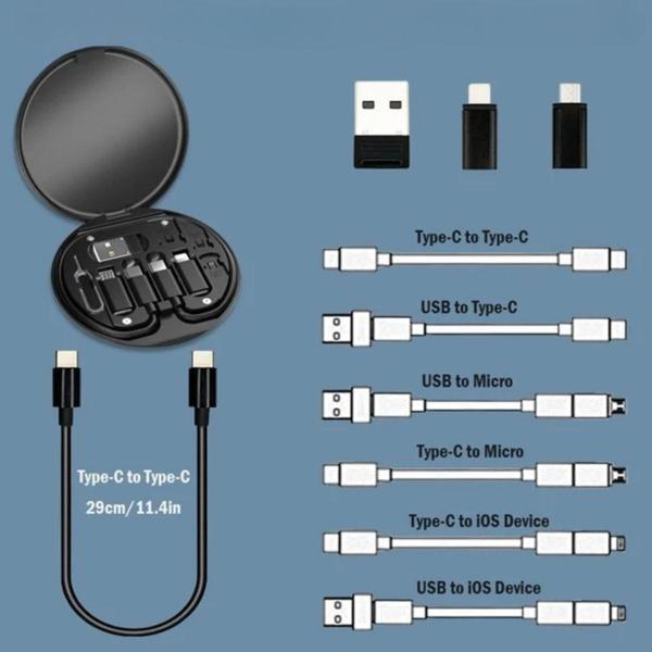 60W Çok Fonksiyonlu USB Veri Şarj Kablosu Seti - Type-C Micro USB Lightning Adaptörlü - Image 1