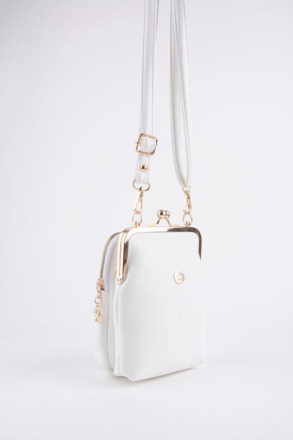 Kadın Mirket Beyaz 3 Gözlü Burslu Astarlı Fermuar Kapama El Kol Ve Omuz Çantası - Image 1