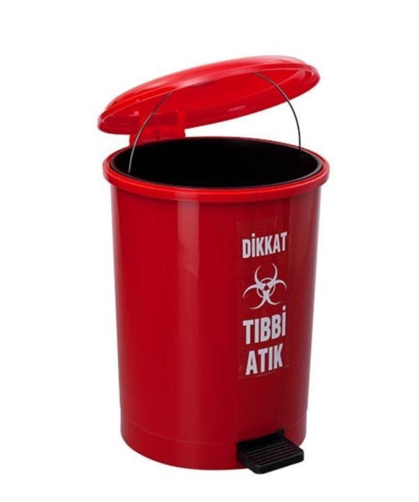 Omnipazar SY-4219 Kırmızı Tıbbi Atık Pedallı Yuvarlak Çöp Kovası İç Kovalı 40 Lt - Image 1