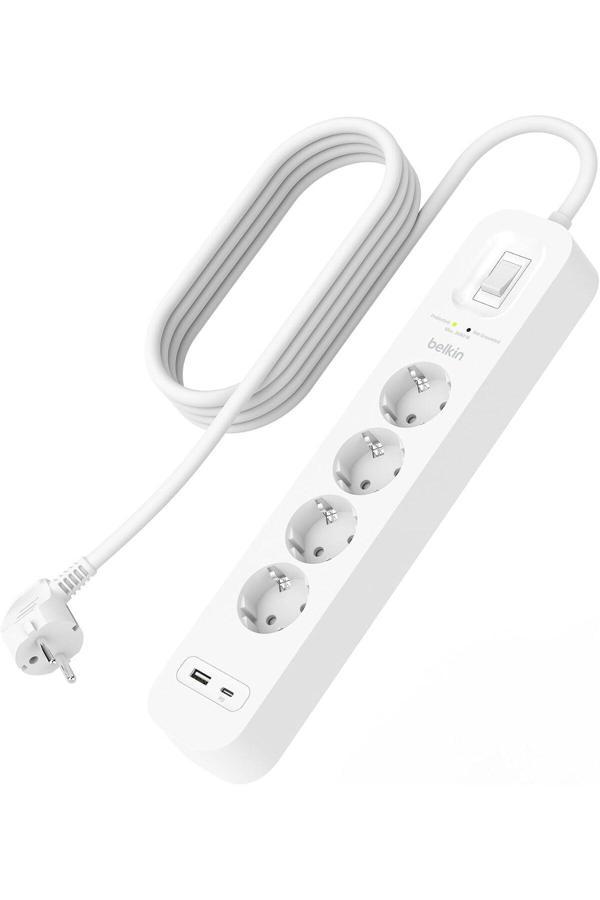 Belkin 4'Lü Yüksek Gerilim Korumalı Çoklu Priz, Hızlı Şarj İçin Usb C Pd'Li Usb-C Ve Usb-A - Image 1