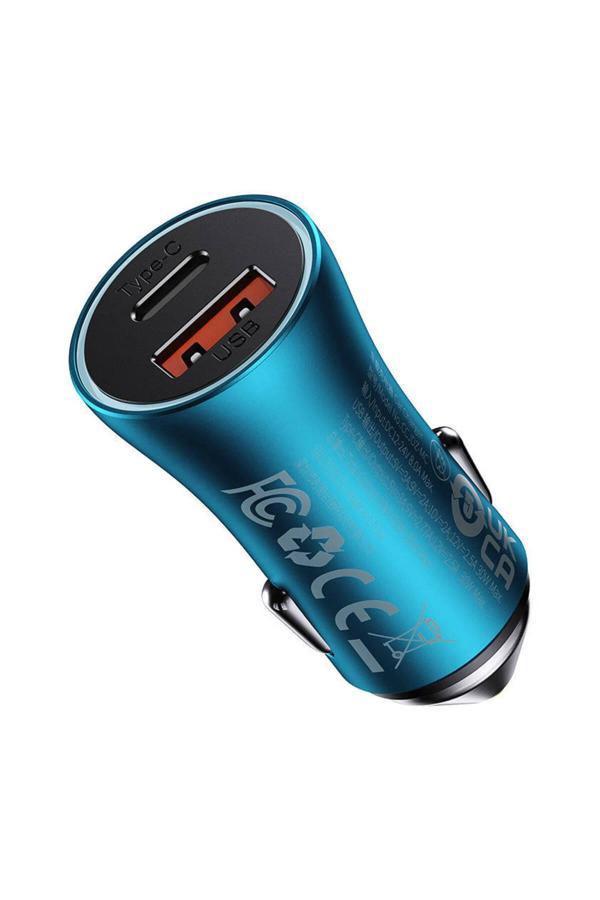 Baseus Golden Araç Şarj Cihazı 60W Çift Port (Usb-A + Type-C) – Mavi - Image 1
