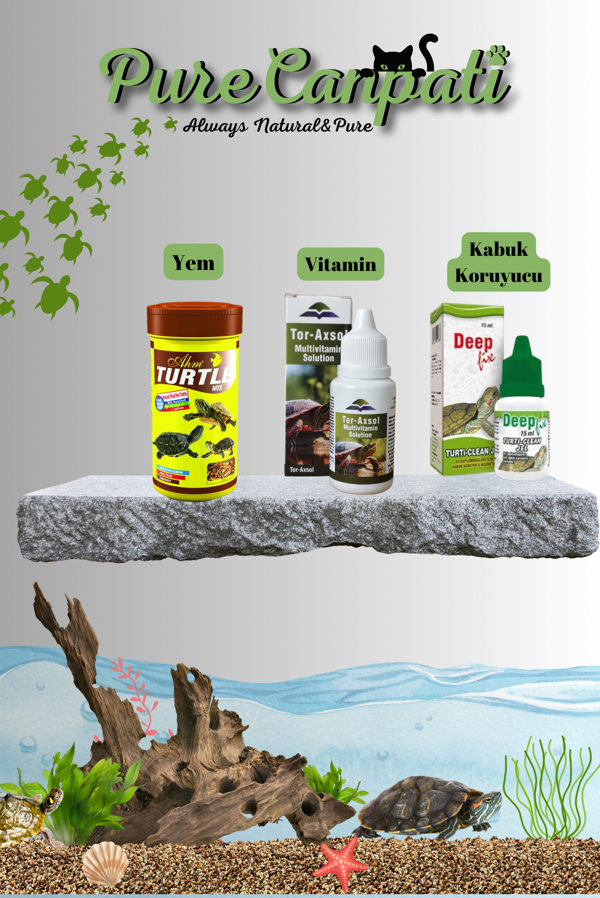 PureCanpati Ahm Turtle Mix 250 ml Yem + Tor-Axsol Vitamin + DeepFix Kabuk Koruyucu Seti - Image 1