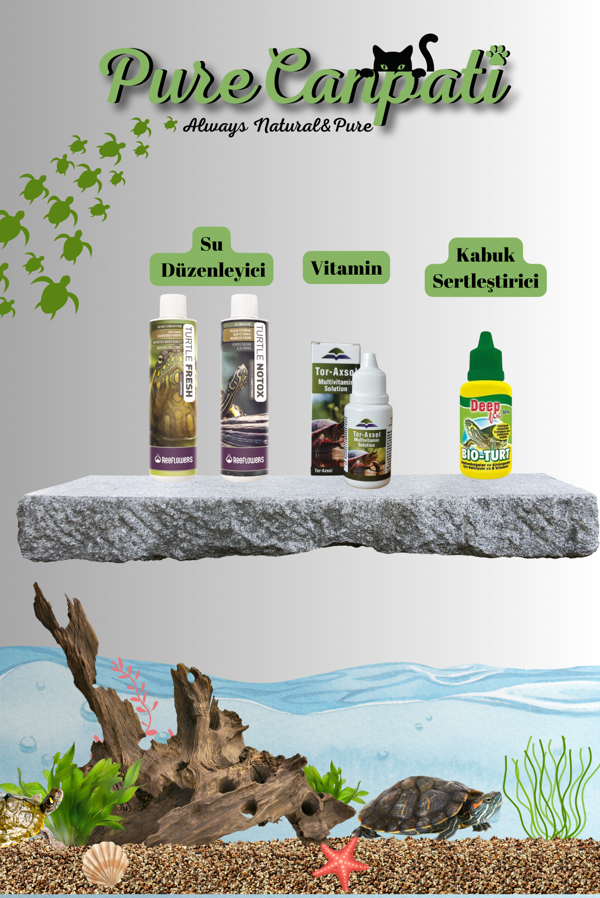 PureCanpati Kaplumbağa Su Düzenleyici ve Bakım Seti (Tor-Axsol Vitamin + BioTurt Kabuk Sertleştirici + Turtle NoTox + Turtle Fresh) - Image 1