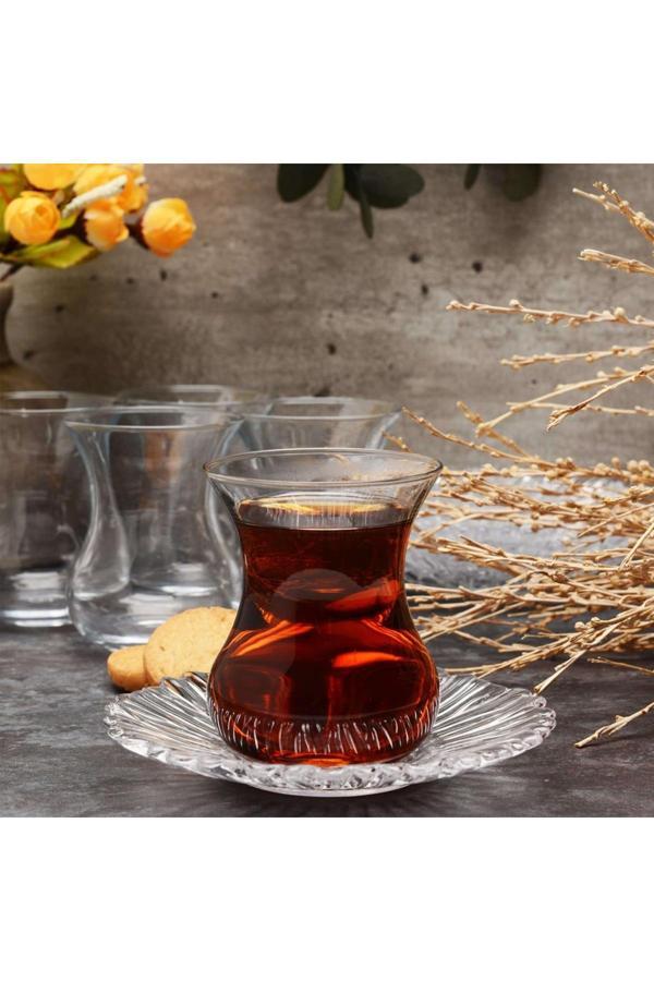 Paşabahçe Aurora 12 Parça Çay Seti. Cam Çay Bardağı Ve Çay Altı. Çay Bardağı. - Image 1