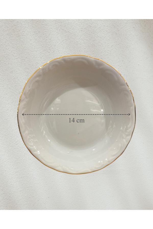 Porland 6'Lı Altın Yaldızlı 14 Cm Porselen Çukur Tabak Küçük Boy Çerezlik Kahvaltılık Porselen Tabak - Image 1
