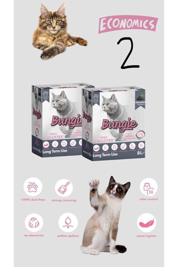 Bungie Akıllı Kedi Kumu Aktif Karbonlu Hızlı Topaklanan Tozsuz Ultra Hafif 8 Lt X 2 Adet - Image 1