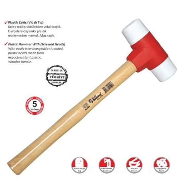 Sert Plastik Çekiç No:30 - Ahşap Saplı - Image 1
