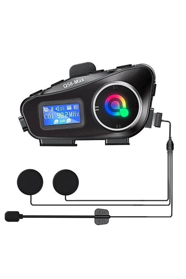 Q58-max Radyolu 2 Kişi Bağlantılı Bluetooth Kask Kulaklık Ekranlı Fenerli Müzik Ve Telsiz Intercom - Image 1