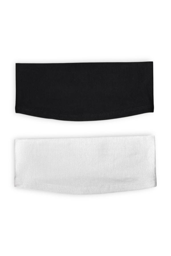 Loggia 2 Adet Bandana Şeklinde Bone Siyah Beyaz - Kadın Tesettür Dikişsiz Geçme İç Bone - Spor Saç Bandı - Image 1