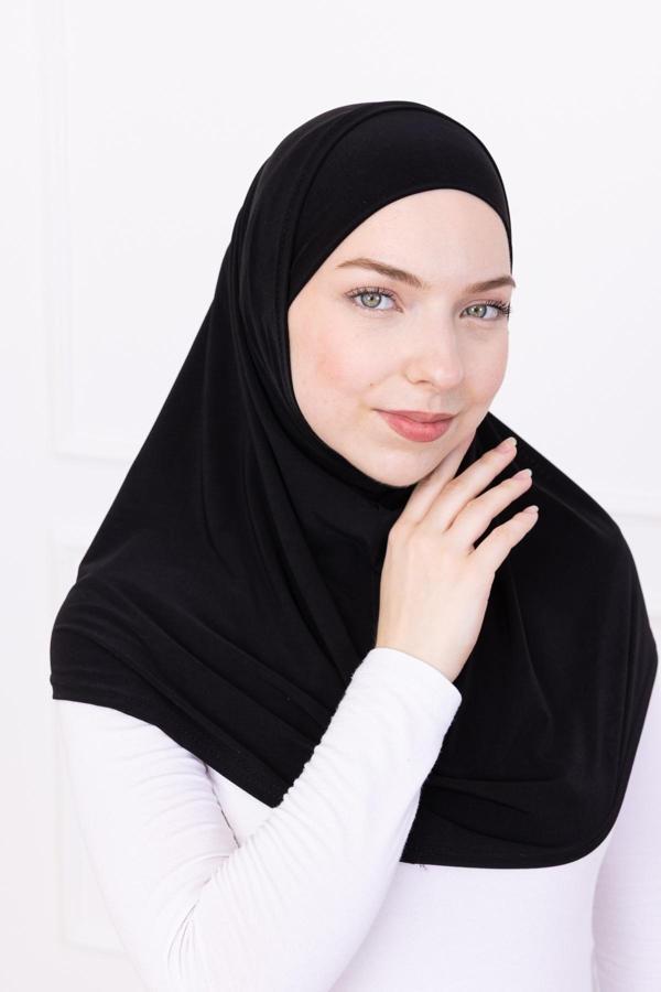 Loggia 2 Parçalı Pratik Namaz Örtüsü Siyah Sandy Hijab - Kadın Tesettür Hazır Türban - Image 1