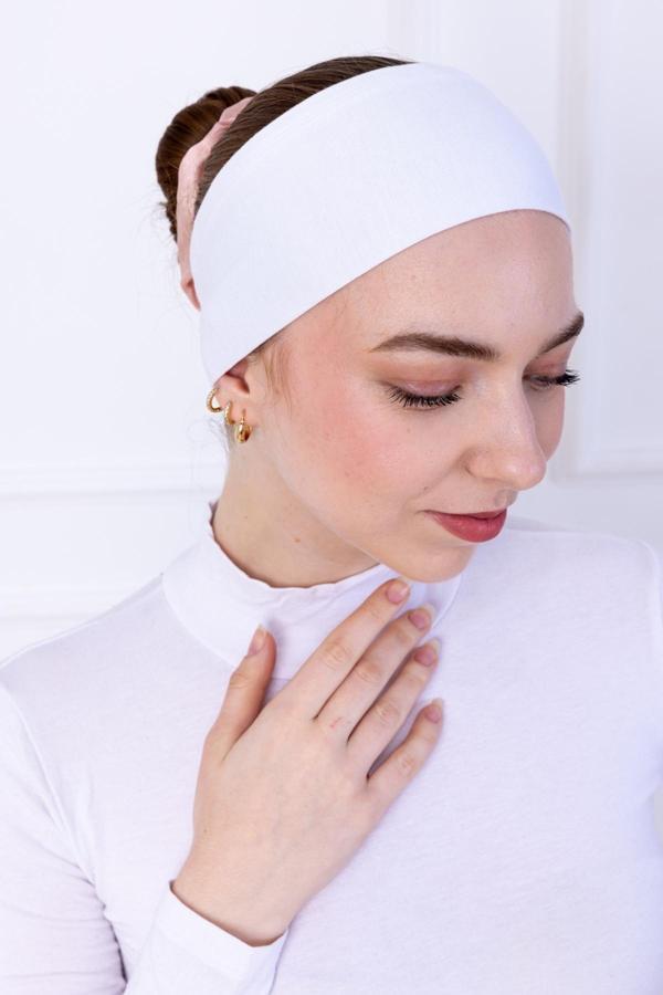 Loggia Bandana Şeklinde Bone Beyaz - Kadın Tesettür Dikişsiz Geçme İç Bone - Sportif Spor Saç Bandı - Image 1