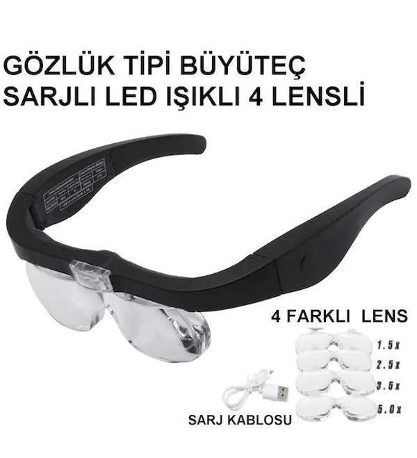 Şarjlı Gözlük Büyüteç  4 Farklı Lens 11537dc - Image 1