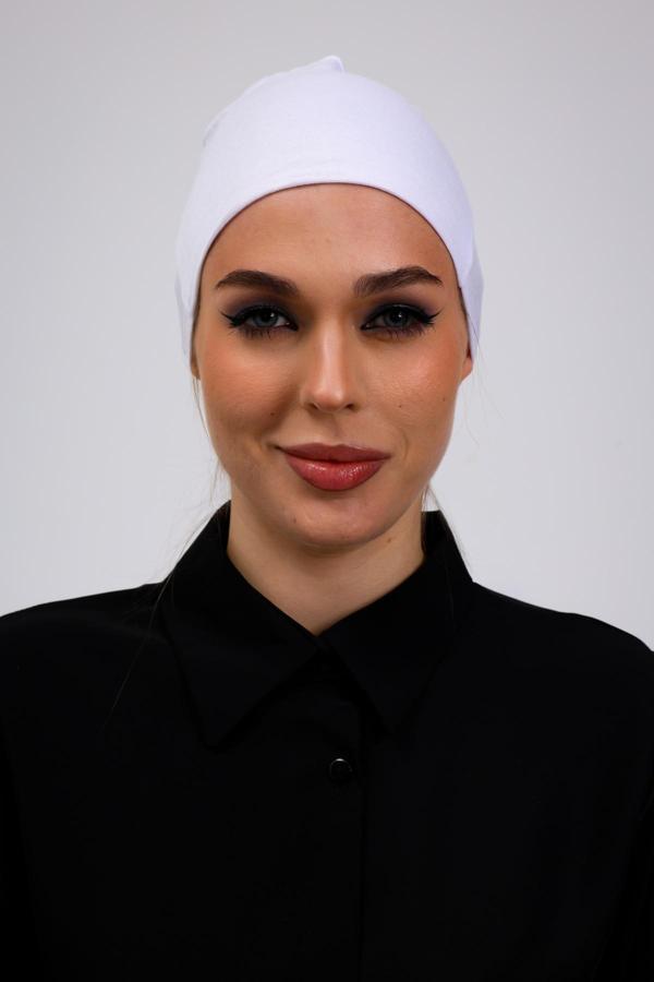 Loggia Düz Dikişsiz Penye Bone Siyah - Kadın Tesettür Bağlamalı İç Bone - Image 1