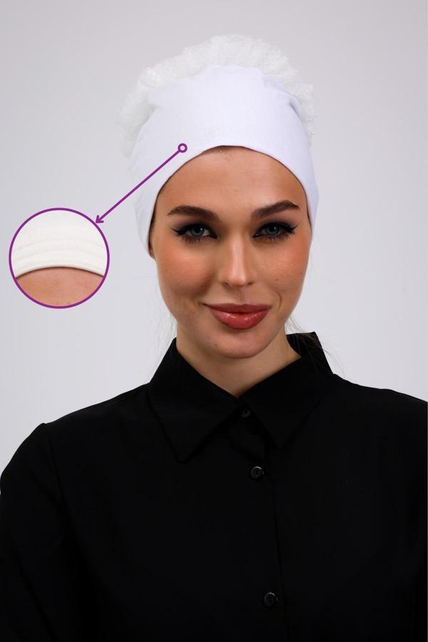 Loggia Kaymayan Fırfırlı Silikonlu Dikişsiz Bone Ekru - Kaymaz Kadın Tesettür Bağlamalı İç Bone - Image 1