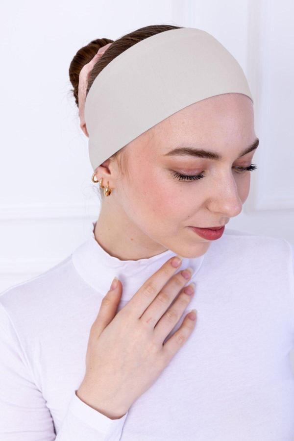 Loggia Kaymayan Silikonlu Bandana Bone - Sportif Saç Bandı-Açık Bej - Image 1