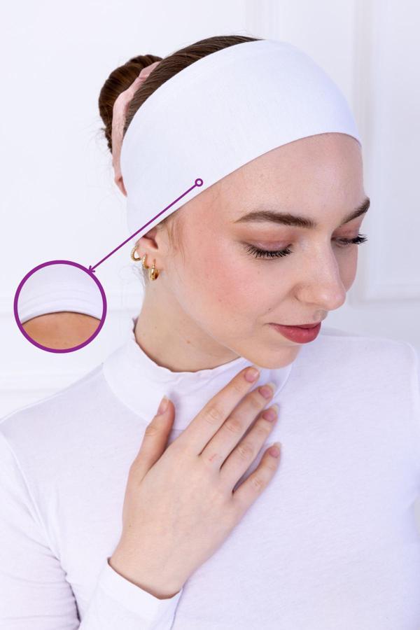Loggia Kaymayan Silikonlu Bandana Bone Beyaz - Kadın Tesettür Dikişsiz Kaymaz Geçme - Sportif Saç Bandı - Image 1