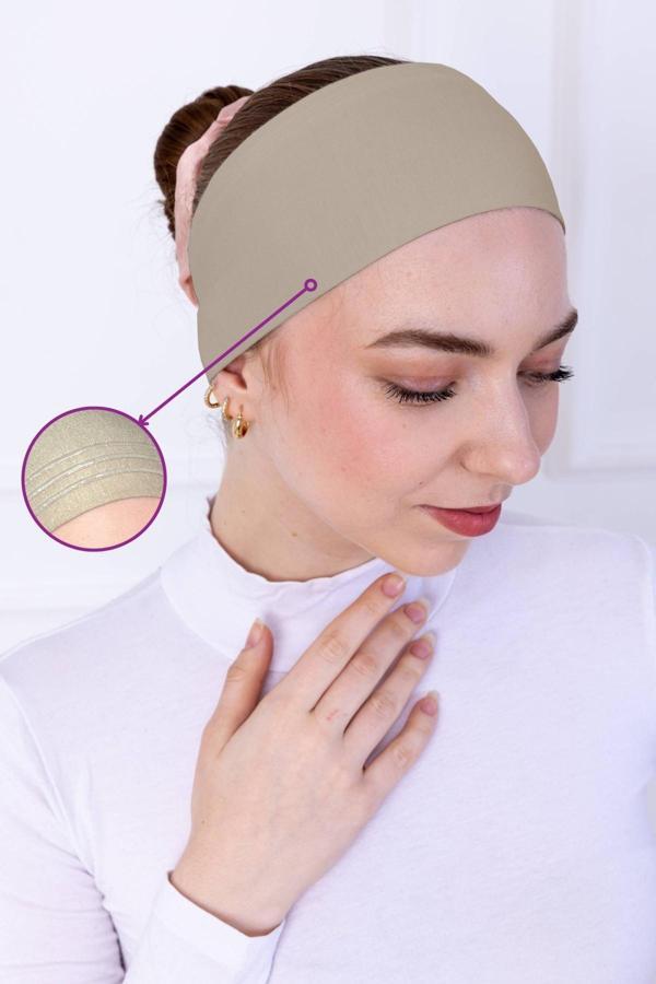 Loggia Kaymayan Silikonlu Bandana Bone Krem - Kadın Tesettür Dikişsiz Kaymaz Geçme - Sportif Saç Bandı - Image 1