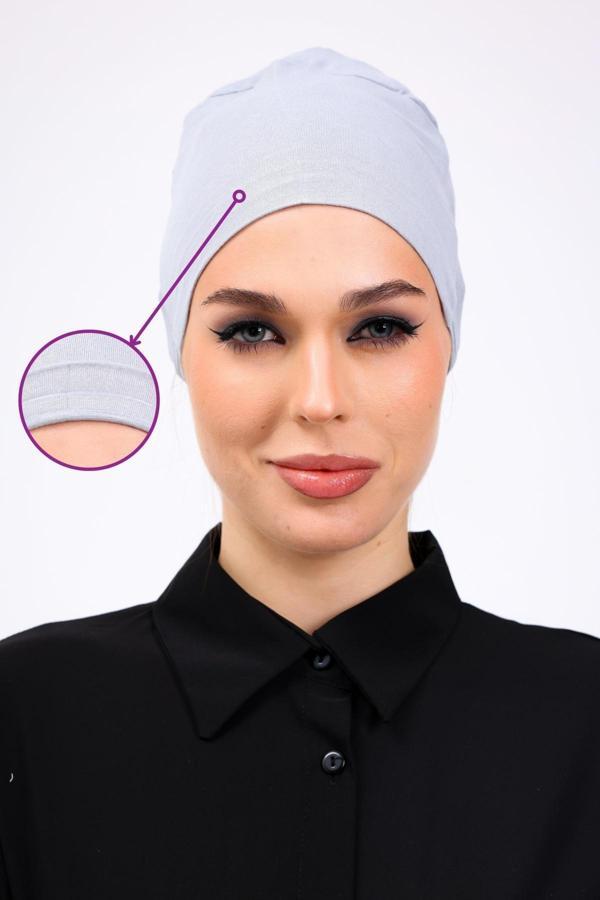 Loggia Kaymayan Silikonlu Dikişsiz Bone Açık Gri - Kaymaz Kadın Tesettür Bağlamalı İç Bone - Image 1