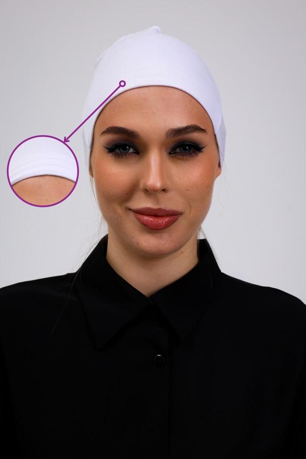 Loggia Kaymayan Silikonlu Dikişsiz Bone Beyaz - Kaymaz Kadın Tesettür Bağlamalı İç Bone - Image 1