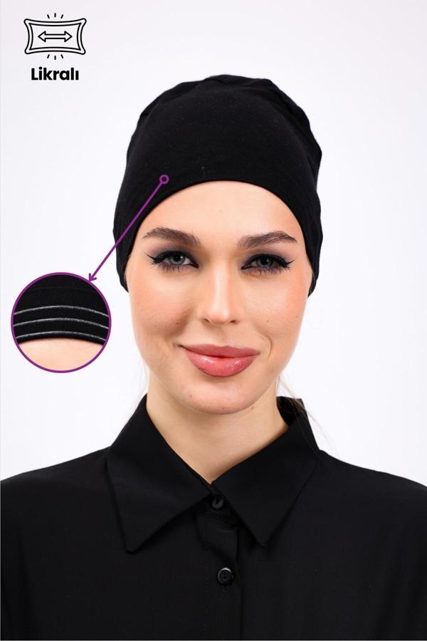 Loggia Likralı Kaymayan Siyah Bone Kadın Tesettür Bağlamalı Kaymaz İç Bone Viskon - Image 1