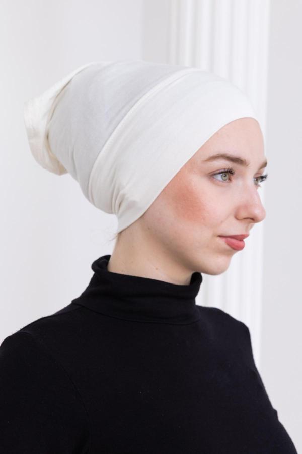 Loggia Pratik Boru Bone Ekru Geçmeli - Kaymaz Önü Dikişsiz Kadın Tesettür Hazır İç Bone - Image 1