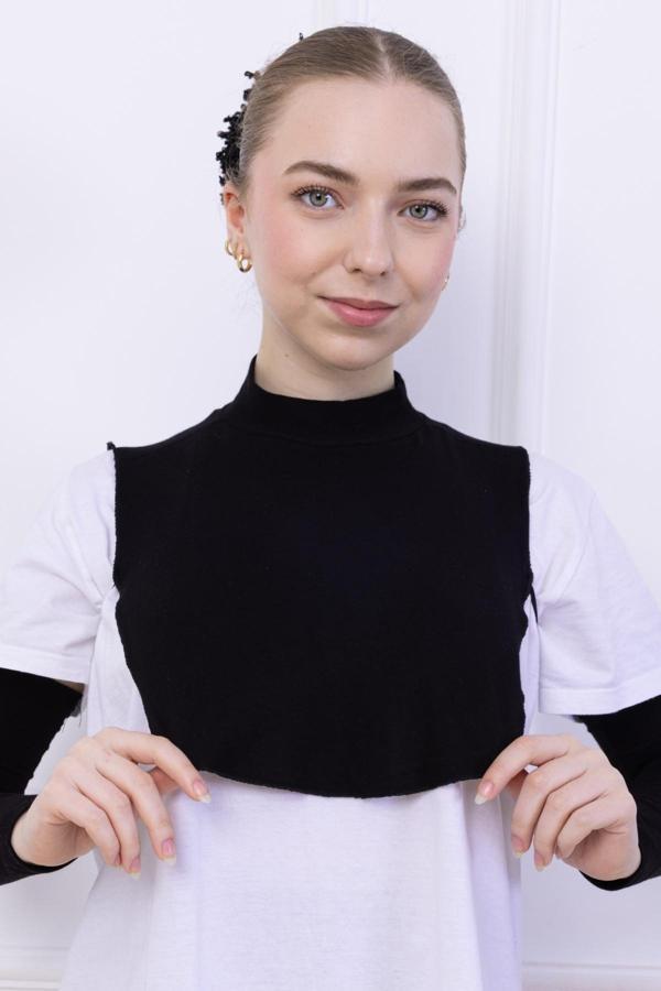 Loggia Balıkçı Yaka Boyunluk Siyah - Dik Yakalı Kadın Tesettür Penye Yarım Body Viskon Hijab - Image 1