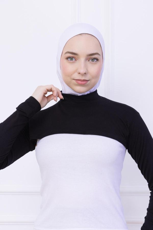 Loggia Balıkçı Yaka Boyunluklu Kolluk Siyah - Likralı Dik Yakalı Kadın Body Tesettür Crop Bolero - Image 1