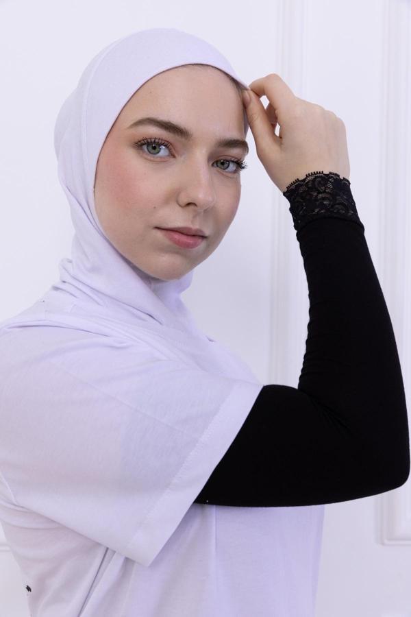Loggia Dantel Detaylı Likralı Kolluk Siyah - Kadın Tesettür Düz Namaz Kolluğu 1 Çift 40Cm Viskon Hijab - Image 1