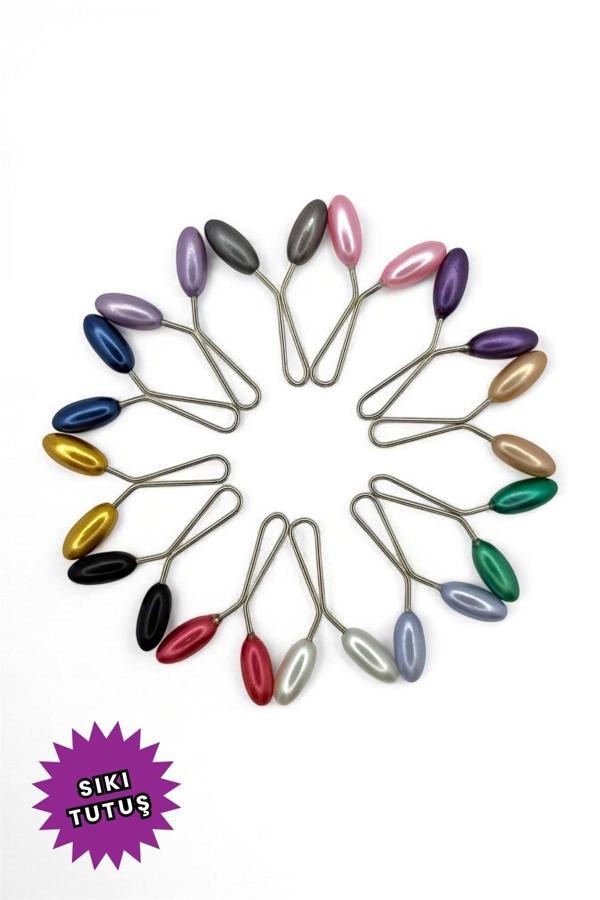 Loggia Eşarp Şal Klipsi 12 Adet Arpa Model Karışık Renk Klips - Kadın Tesettür Aksesuar İğne - Image 1