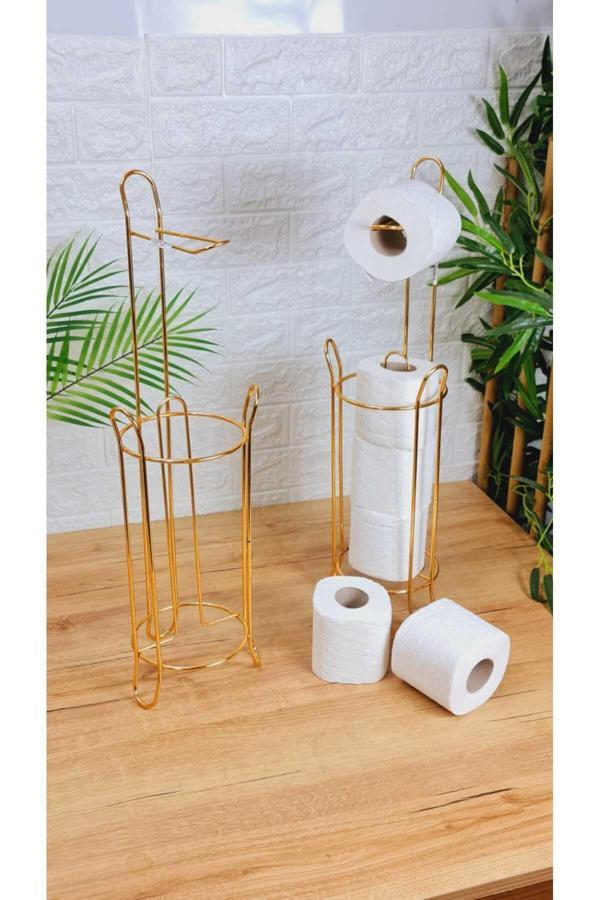 Metanova Tuvalet Kağıtlığı Wc Kağıtlık Yedekli Gold Tuvalet Kağıdı Standı Tutacağı Askısı - Image 1