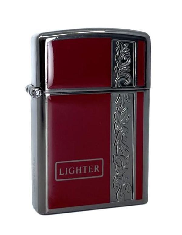 Metal Jet Alev Çakmak  Gravür Şeritli  Füme - Kırmızı - Image 1