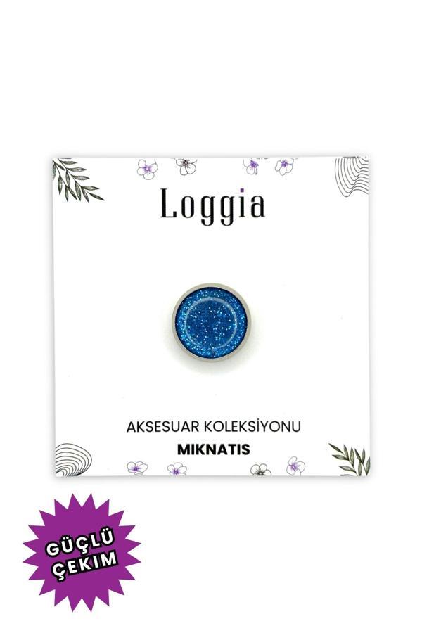 Loggia Eşarp Ve Şal Mıknatısı Simli Mavi - Başörtü Tutucu Kadın Tesettür Aksesuar Mıknatıs - Image 1