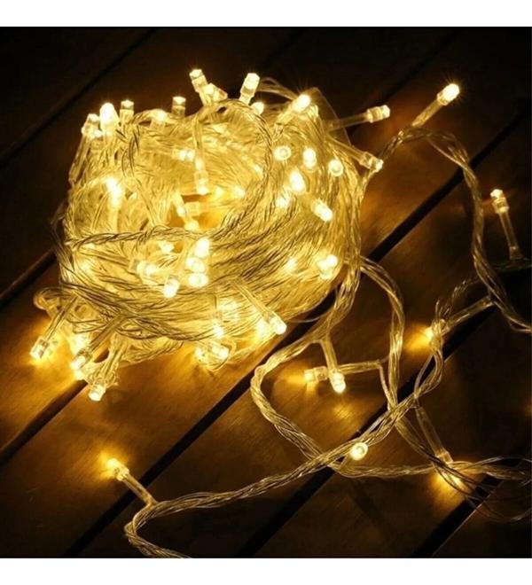 Yılbaşı Aydınlatması 100 Led Perde Hortum Sıcak Beyaz Işık - 10 Metre Dekoratif Şeffaf Kablolu Süs - Image 1