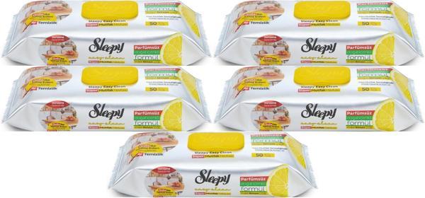 Sleepy Easy Clean Yüzey Temizlik Mutfak Havlusu -Mendili  50 Yaprak Limon Yağlı (5Li Set) 250 Yaprak - Image 1