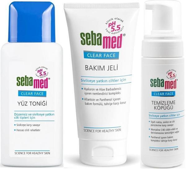 Sebamed Clear Face Temizleyici Yüz Toniği + Bakım Jeli + Yüz Temizleme Köpüğü Top:350ML (Avantaj PK) - Image 1