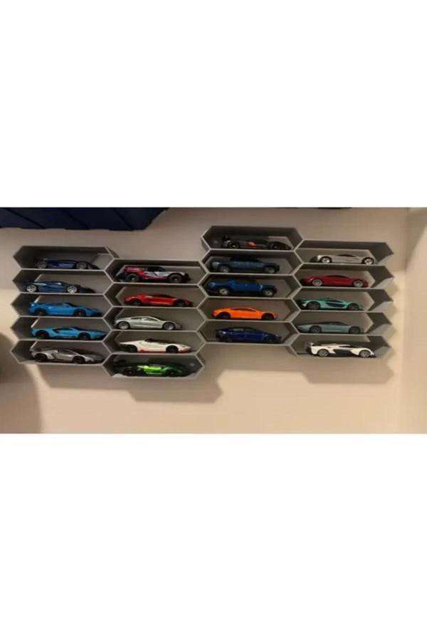 Plasfire Hot-Wheels Arabaları İçin Tasarlanmış Uyumlu Duvar Garajı (10 Lu Araç İçin) Gri Renk - Image 1