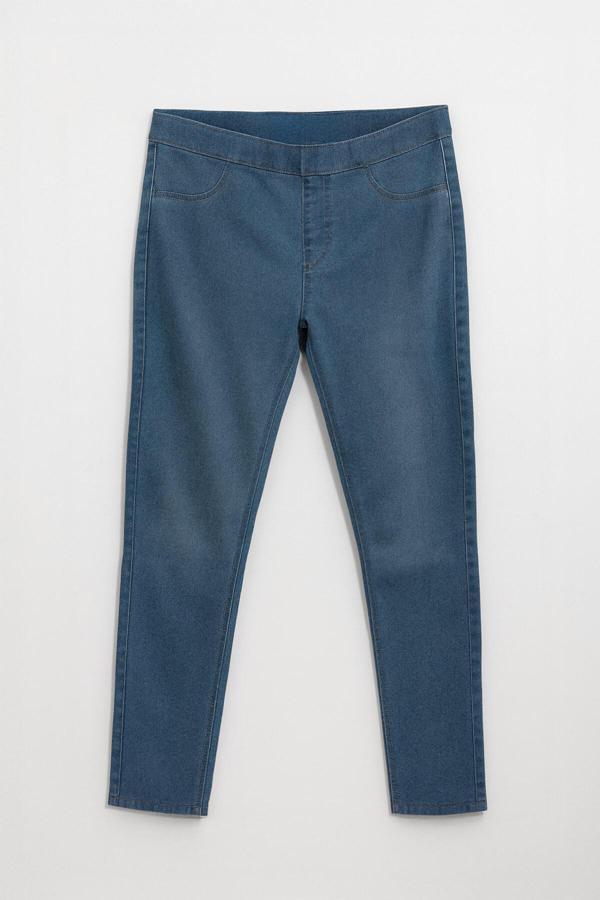 Kadın Yüksek Bel Beli Lastikli Mavi Tayt Jean Pantolon - Image 1