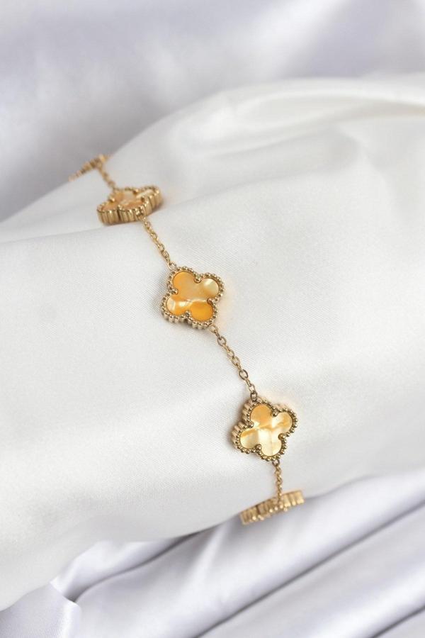 316L Çelik Gold Zincir Sarı Yonca Bileklik 7906 - Image 1
