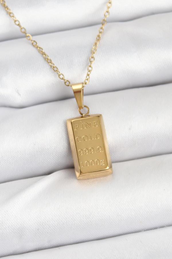 316L Çelik Zincir Gold Renk Külçe Altın Model Kadın Kolye 10560 - Image 1