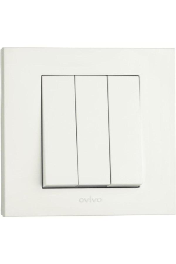 Ovivo Tenda Grano Beyaz Üçlü Anahtar -1 Adet Çerçeve Dahildir - Image 1