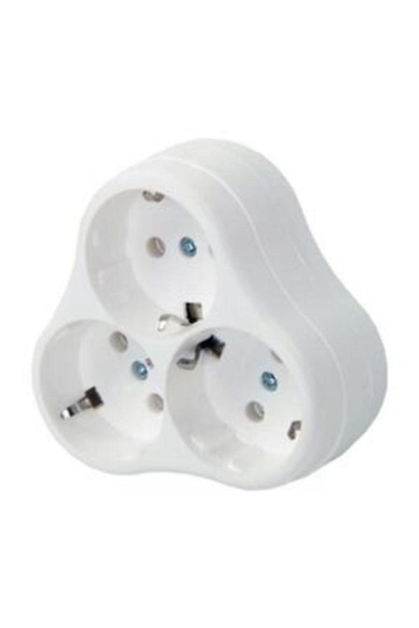 Merve 3Lü Golyat Yonca Topraklı Priz Beyaz Renk - Image 1