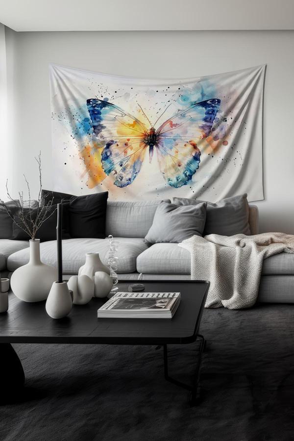 Moud'S Renkli Kanatlar Kelebek Desenli Duvar Halısı Duvar Örtüsü Tapestry Süet Dokulu Kumaş - Image 1