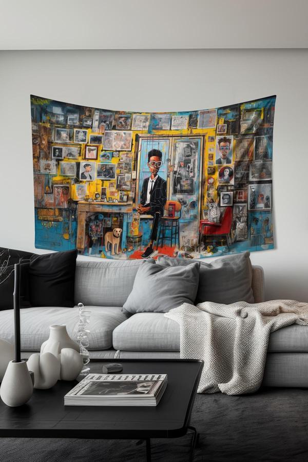 Moud'S Sanatçı Atölyesi Desenli Duvar Halısı Duvar Örtüsü Tapestry Süet Dokulu Kumaş - Image 1