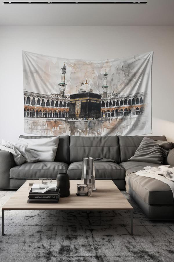 Moud'S Kutsal Topraklar Kabe Desenli Duvar Halısı Duvar Örtüsü Tapestry Süet Dokulu Kumaş - Image 1