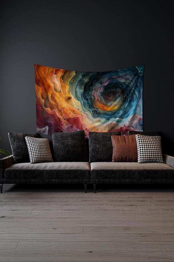 Moud'S Renkli Spiral Desenli Duvar Halısı Duvar Örtüsü Tapestry Süet Dokulu Kumaş - Image 1